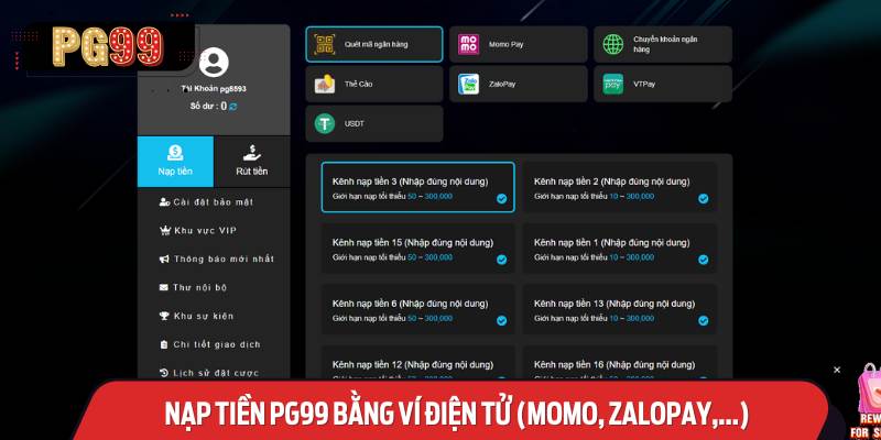 Nạp tiền PG99 Bằng Ví Điện Tử (Momo, ZaloPay,...)